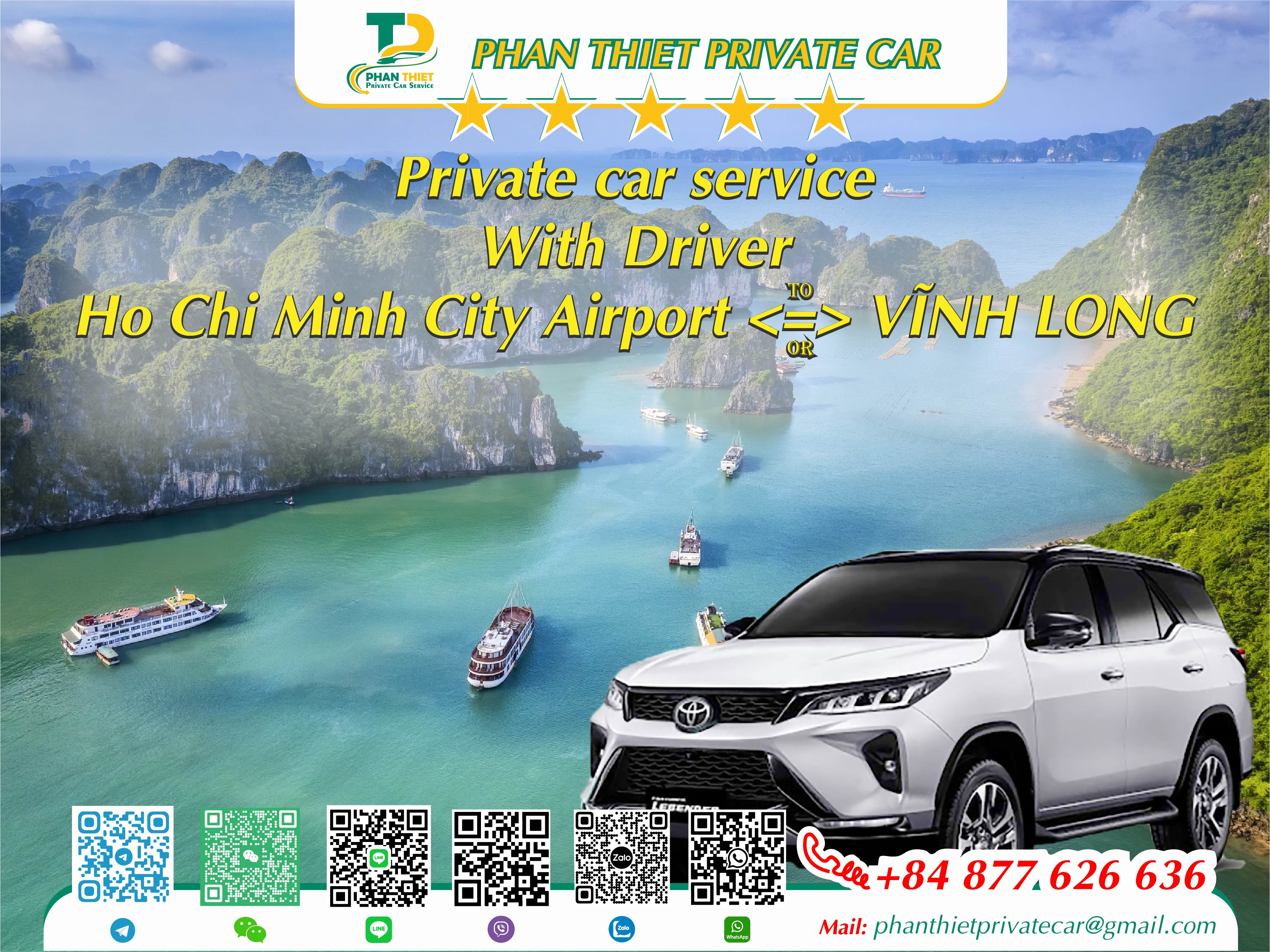 Car rental Ho Chi Minh City <=> Vinh Long (private car with driver)